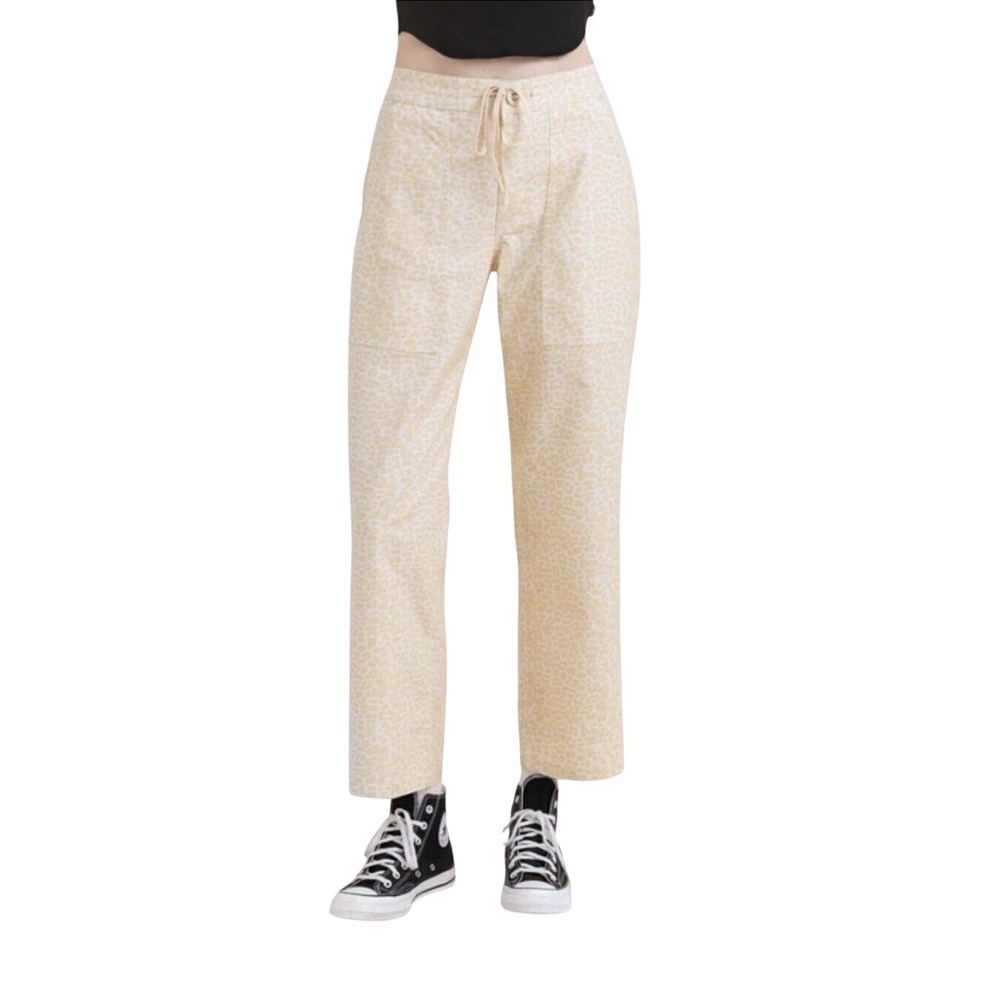 Roark Layover Pants Womens 26 Leopard NWT Cream Tan Straight Leg Drawcord WRP001